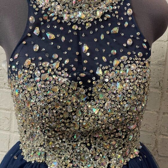 NWT Rachel Allen 6652 Navy Emebllished Short Prom Formal Dress 2 - Picture 3 of 14